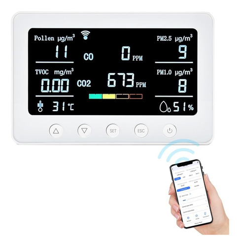 Monitor De Calidad De Aire Wifi De 2,4ghz 8en1 Temperatura