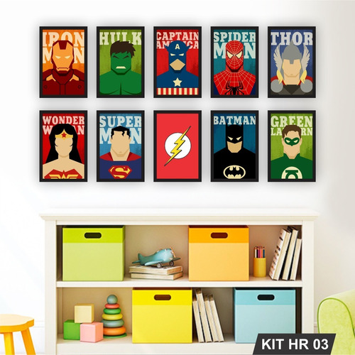 10 Quadros Decorativos Infantil Heróis Vingadores