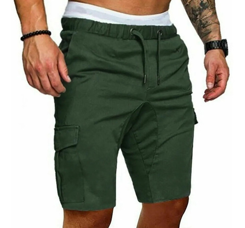 Imagen 5 de 8 de Bermuda Cargo Hombre Short Corto Jogger Gabardina Elastizada