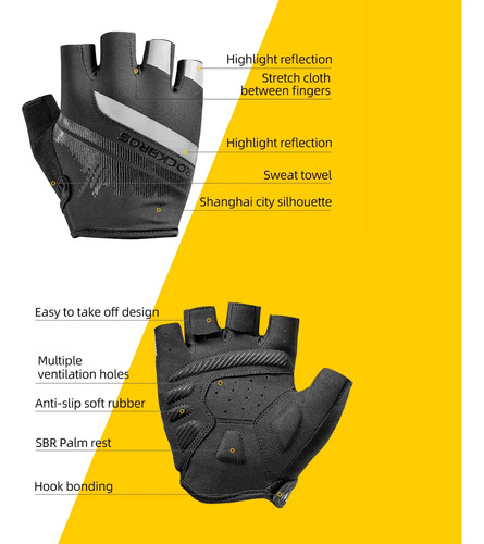 Guantes Cortos Ciclismo Moto Rockbros Ruta Mtb S247 Gel Negro S