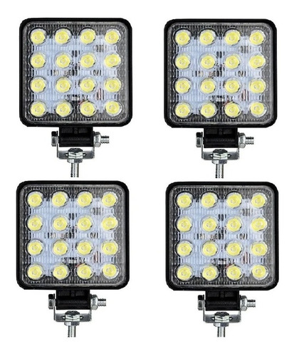 Kit 4 Faro Led 16 Auxiliar Cuadrado 48w Camion Agro 4x4