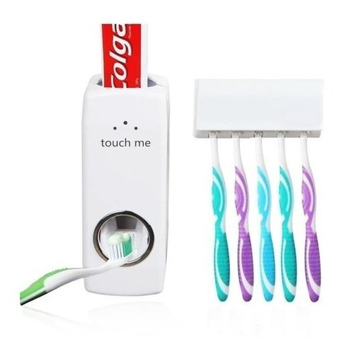 Aplicador de pasta de dientes con soporte para 5 cepillos de baño, color blanco