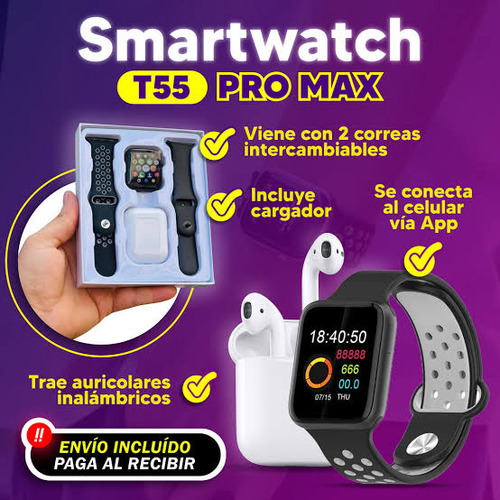 Smartwatch T55 Pro Max Con Audífonos Bluetooth 