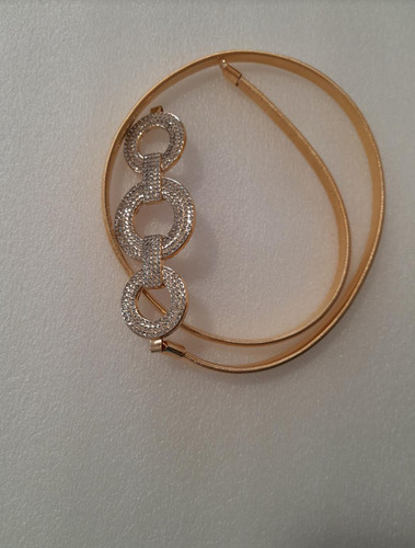 1 Cinto Mujer Dorado Elástico Con Diamantes Imitación