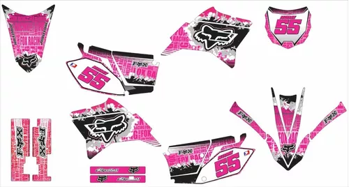 Kit Adesivo Moto De Trilha Ttr 230 Fox Dunlop Azul E Rosa