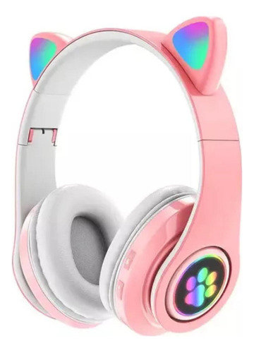 Fone Headset Gatinho Com Fio Orelha Led Para Criança Meninas