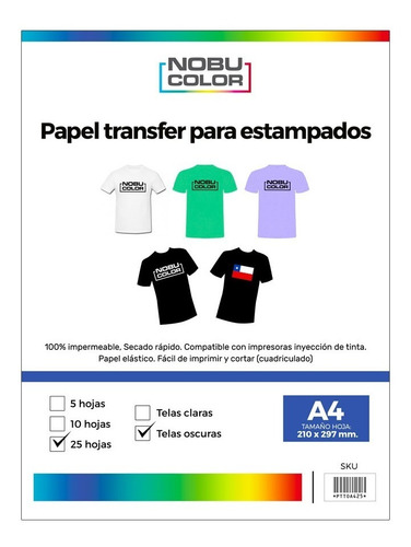 Papel Transfer Telas Oscuras A4 - 25 Hojas