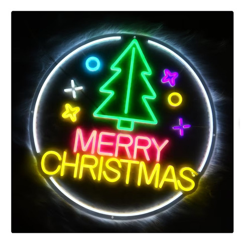 Letrero Led Neon Arbolito Pino Navidad Circulo Ancho 85cm