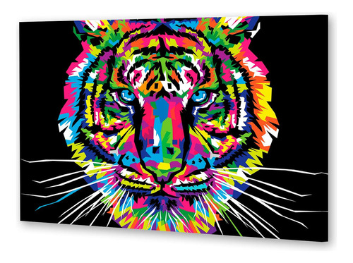 Cuadro 40x60cm Animales Tigre De Colores Fondo Negro