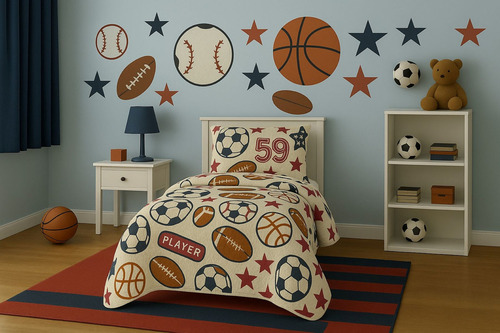 Kit Colcha Cobre Leito Infantil Menino Menina Solteiro 2 Pçs Cor Branco Futebol