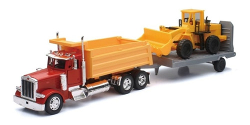 New Ray 1:32 Peterbilt 379 Volteo / Remolque Maquina Retro Color Naranja