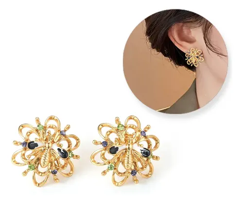 Brincos De Flores De Diamante Banhados A Ouro Vintage — foto 1