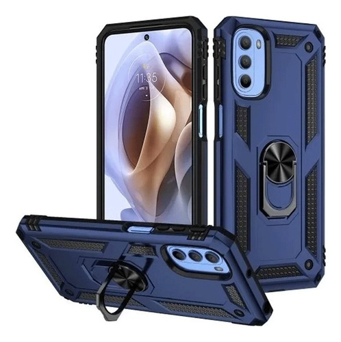 Funda Reforzada Con Anillo Para Modelos De Motorola Azul Moto G60s
