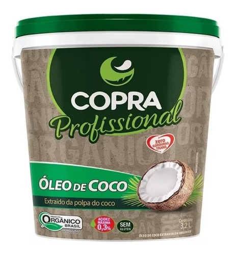 Balde Oleo De Coco Orgânico Extra Virgem 3,2l Litros Copra