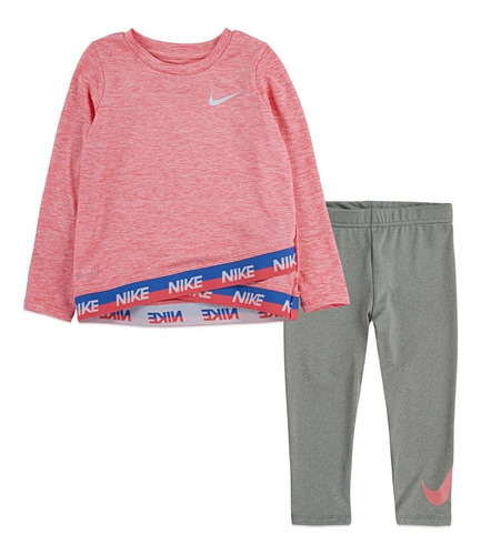 Nike Conjunto Niña Remera Rosada Y Calza Gris Nike Oficial