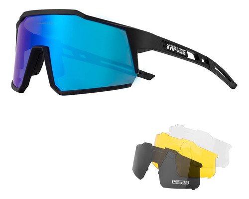 Kapvoe - Gafas De Ciclismo Polarizadas Con 4 Lentes Intercam