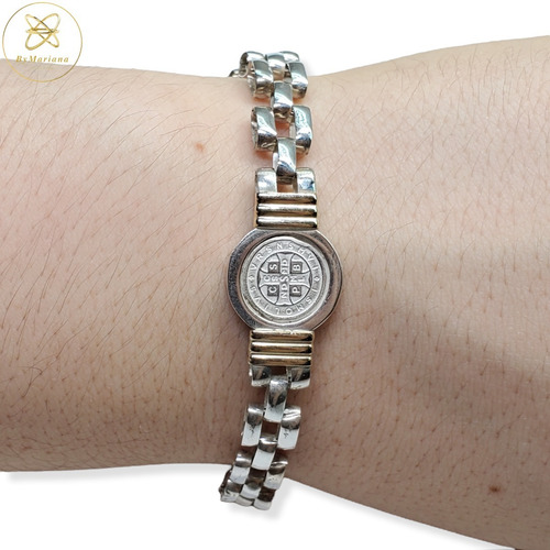 Imagen 2 de 9 de Pulsera Plata Y Oro San Benito X 18,5cm