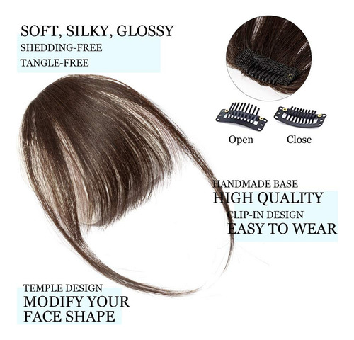 Flequillo Clip Pelo Natural Flequillo De Aire Castaño Oscuro