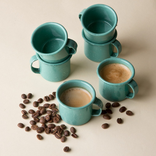 Juego De Taza Mezcalera De Peltre, 6 Piezas Menta