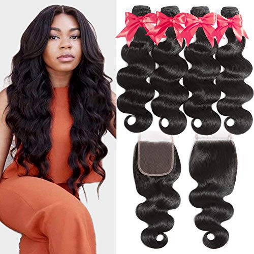 Flady 10a Hair Body Wave Brasileño 4 Paquetes Con Cierre Paq