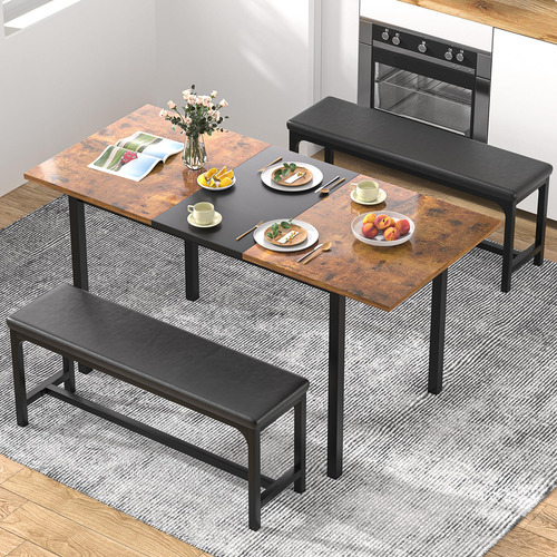 Vecelo Mesa De Cocina Extensible De 3 Piezas De 63 Pulgadas Color De La Tapa Color De Las Patas