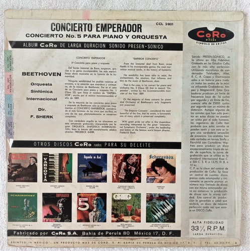 Beethoven Lp Concierto Del Emperador (Usado)