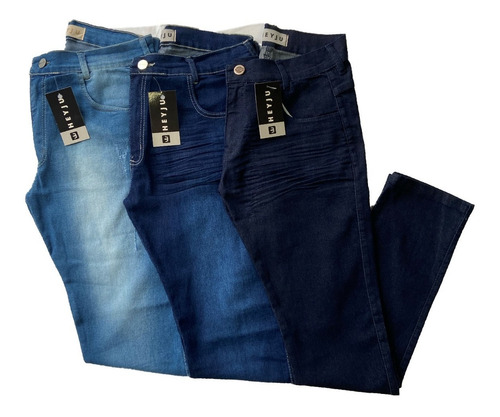 Imagem 1 de 6 de Kit 3 Calça Jeans Masculina Slim Com Lycra Elastano Original