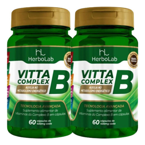 Kit 2x Vitamina B B1,2,3,5,6,7,9 E 12 60 Caps - Sem Sabor