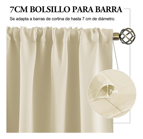 Nanwei Cortina Blackout 132x214cm Con Varilla Bolsa 2 Piezas Color Beige