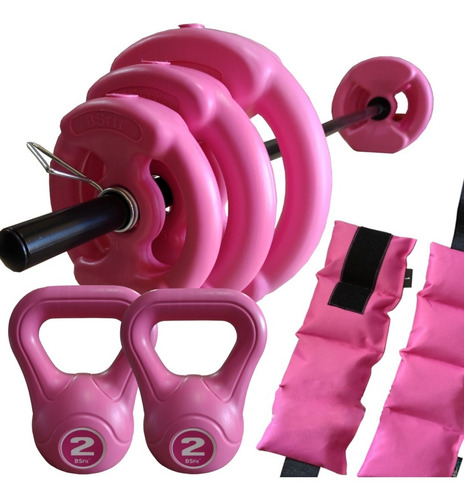 Kit Set 17 Kg Bsfit Discos Tobilleras Pesas Rusas Barra