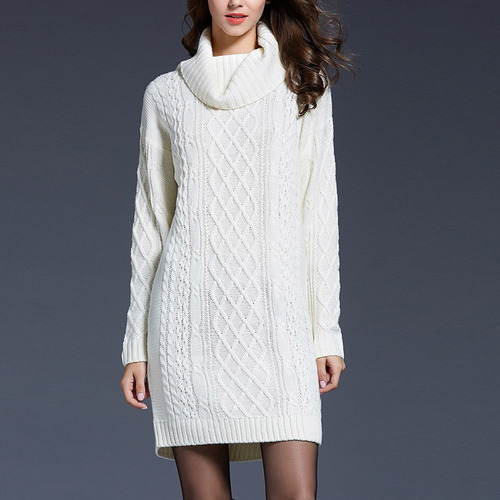 Vestido De Suéter Casual De Punto Con Cuello Alto De Color L