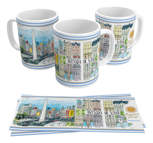 Taza Souvenir El Obelisco Av De Mayo Buenos Aires Argentina Blanco