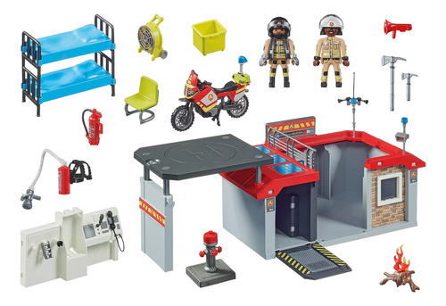 Playmobil Estación De Bomberos Moto 2 Figuras +60pcs 71193 Estación Bomberos
