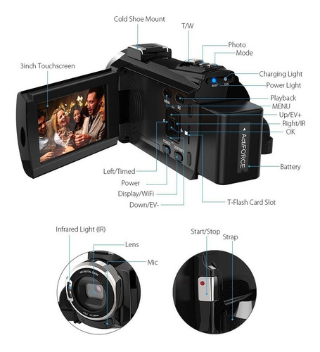 Videocámara Digital Andoer 4k 1080p 48mp Wifi