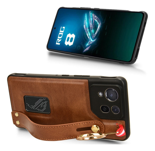 Para Funda De Piel Con Correa Marrón Para Asus Rog Phone 8