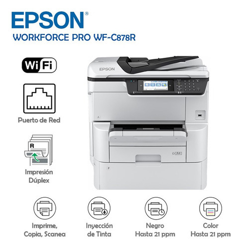 Impresora multifunción a color Epson WorkForce Pro C878R con wifi 127V