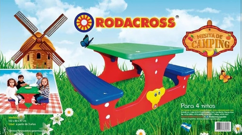 Imagen 6 de 10 de Mesa Mesita Camping Infantil Rodacross Ext O Int 4 Lugares