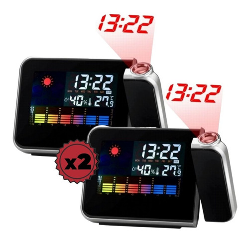 Pack X2 Reloj Proyector Negro Alarma-temperatura-fecha Pilar