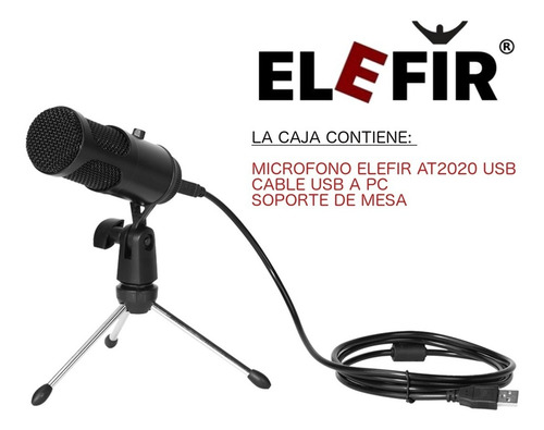Imagen 9 de 10 de Microfono Condenser Usb Elefir At2020 Tripode Pc Mac Premium