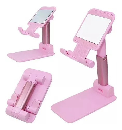 Soporte De Celular Mesa Escritorio Regulable Con Espejo Rosa