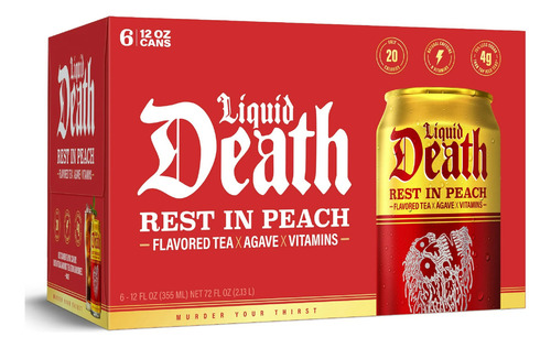 Liquid Death Rest In Peach Flavored Tea-agave-vitamins 6cans