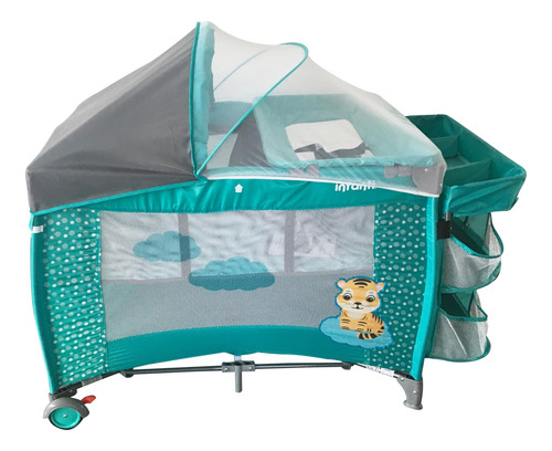 Cuna Corral Para Bebé Con Mosquitero Y Cambiador 15kg Idara Tigger Turquoise Diseño De La Tela