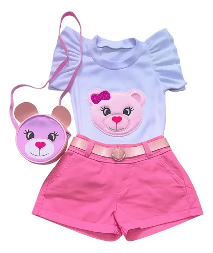 Conjunto Mini Diva Jeans Com Bolsinha Blogueirinha Verão