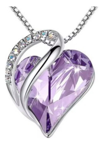 Collar Cadena Acero M S Corazón Cristal Purpura Brillante