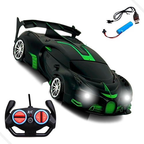 Carrinho De Controle Remoto Preto Com Farol Linha Premium Top Cor Verde