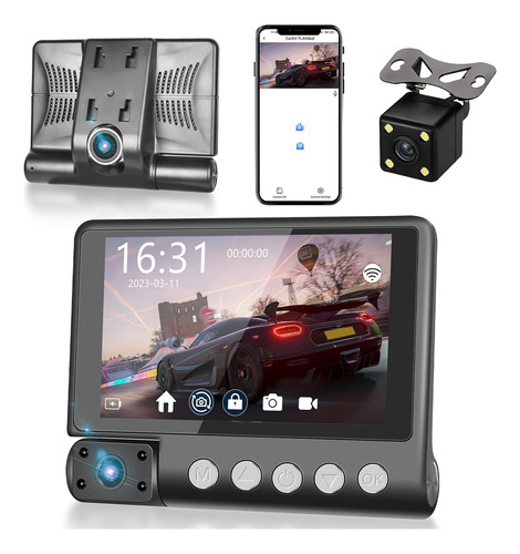 3 Channel Dash Camera For Cars,1080p Full Hd Dash Cam Front 