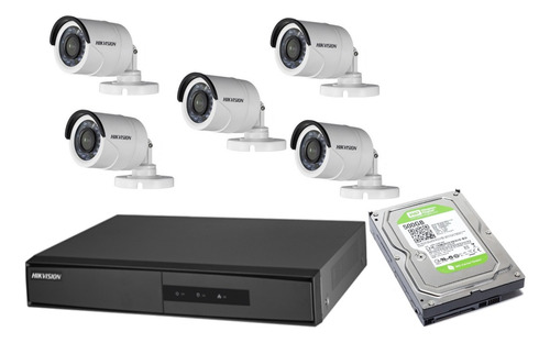 Kit De Seguridad Hikvision Hd Dvr 8 + Disco + 5 Cámaras Hd