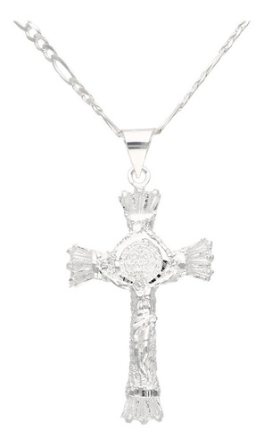 Cruz De San Benito De Plata Con Circonia Y Cadena + Color Plateado
