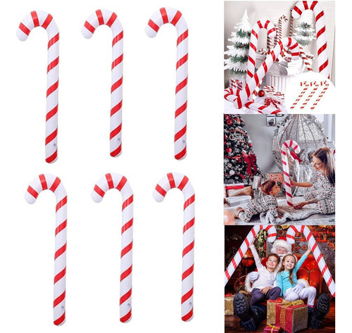 Globos Inflables De 90 Cm Con Forma De Bastón De Navidad 6pc