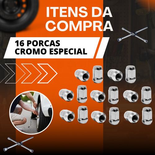 Jogo 16 Porcas Cromadas Rodas Onix Prisma Spin Cobalt 36mm
